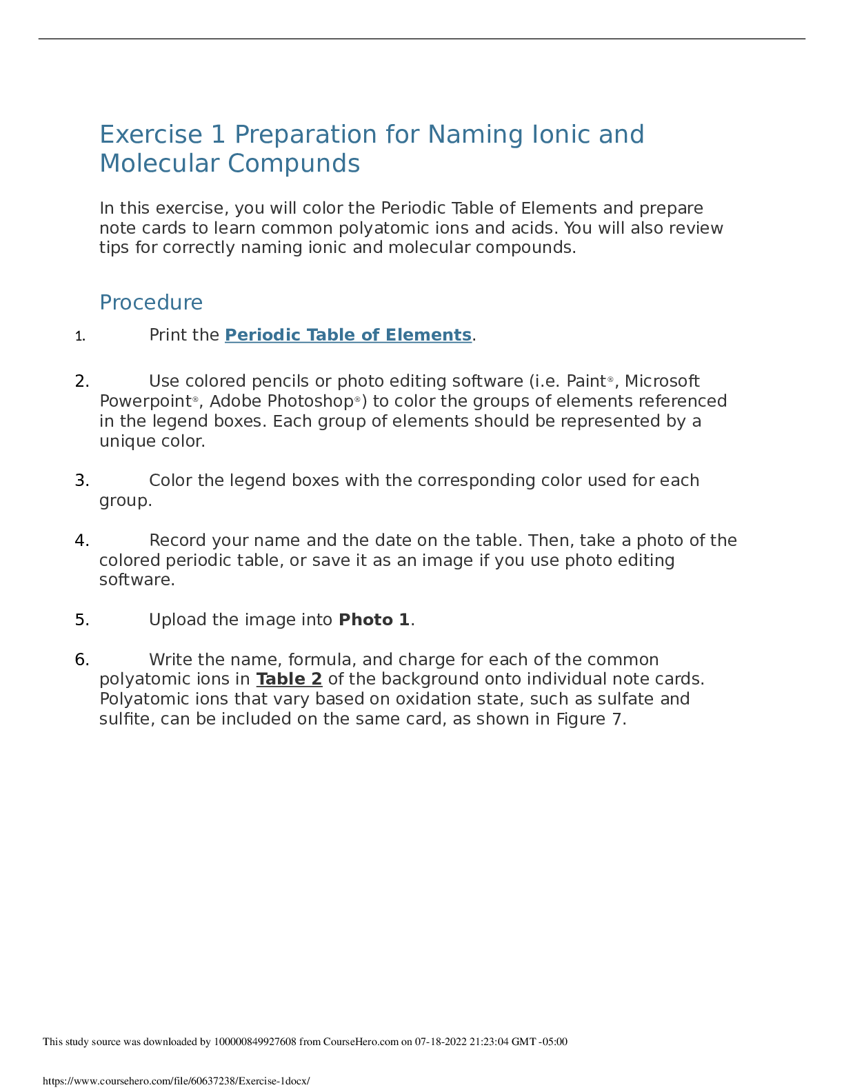 Preview image for Exercise 1 Preparation for Naming Ionic and molecular  compounds